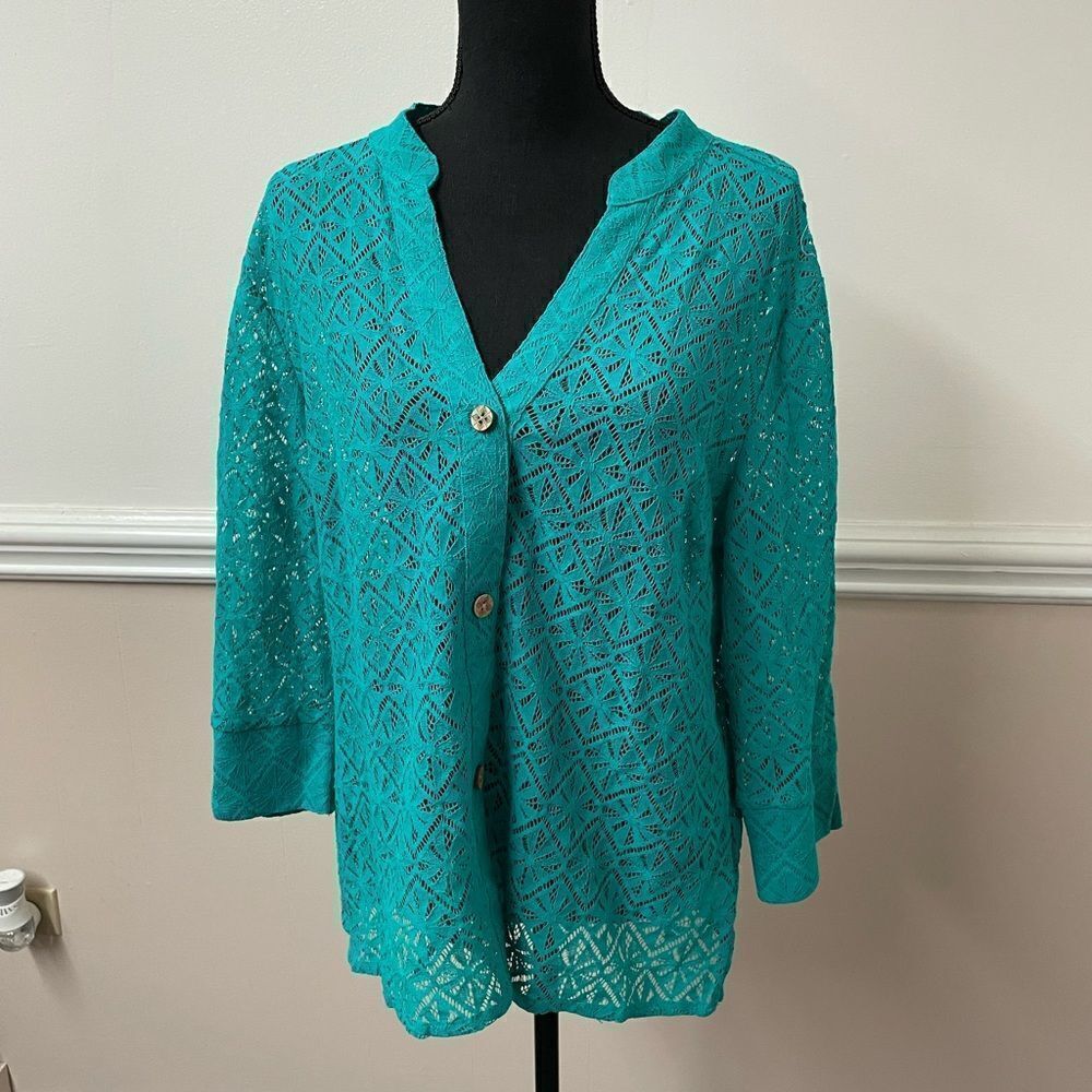Rebecca Malone Lace Teal Button Up Jacket